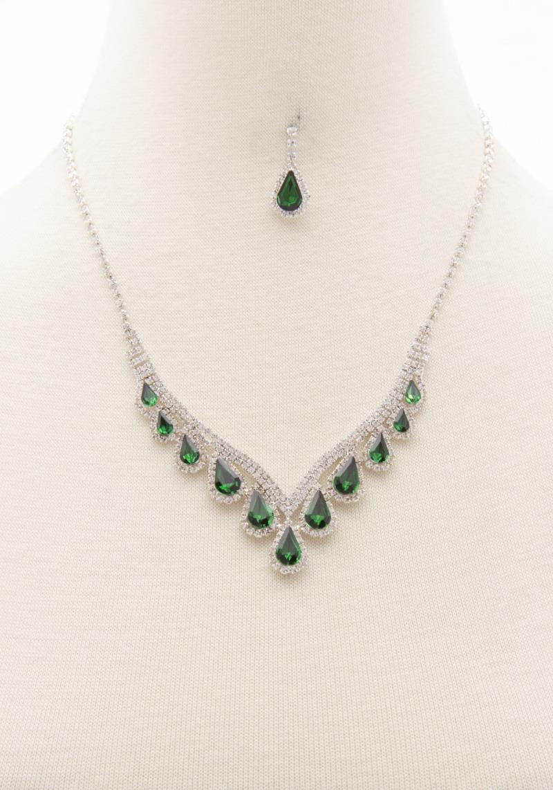 TEARDROP RHINESTONE V SHAPE NECKLACE