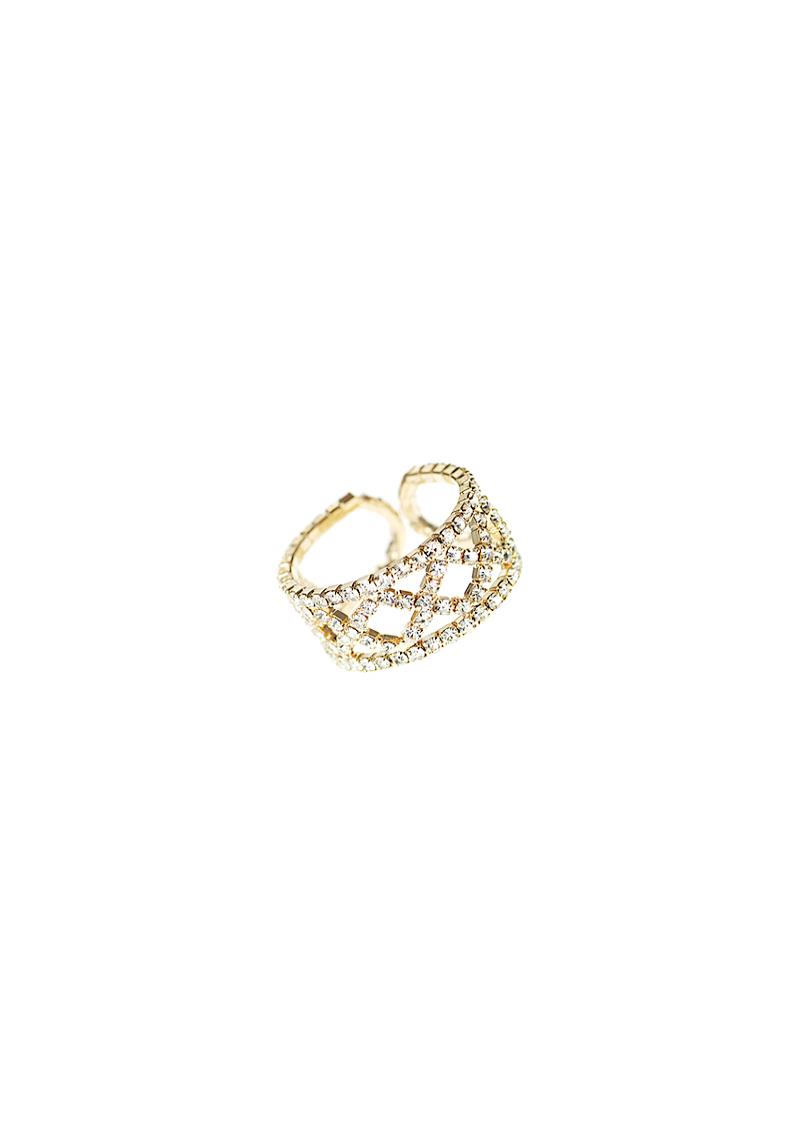 RHINESTONE X PATTERN WIRE RING