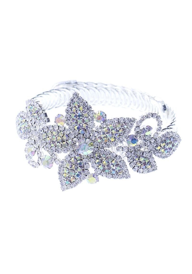 RHINESTONE FLORAL WIRE CUFF BRACELET