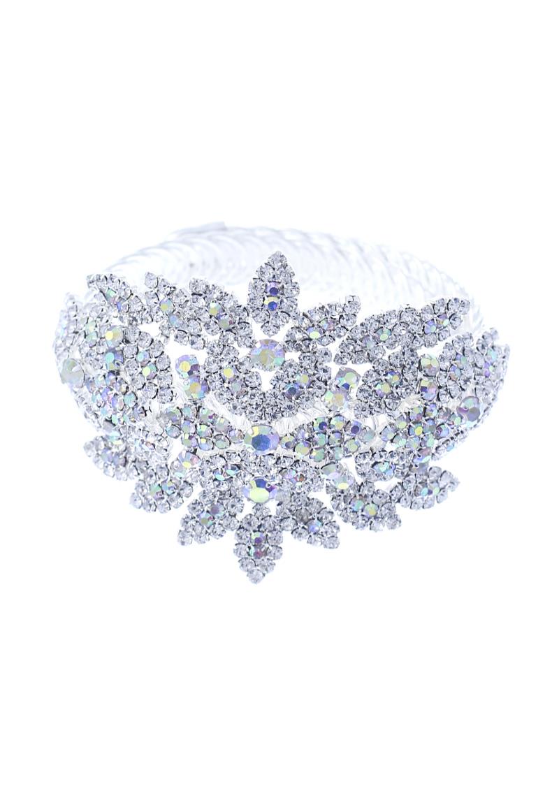 RHINESTONE FLOWER LEAF CUFF BRACELET