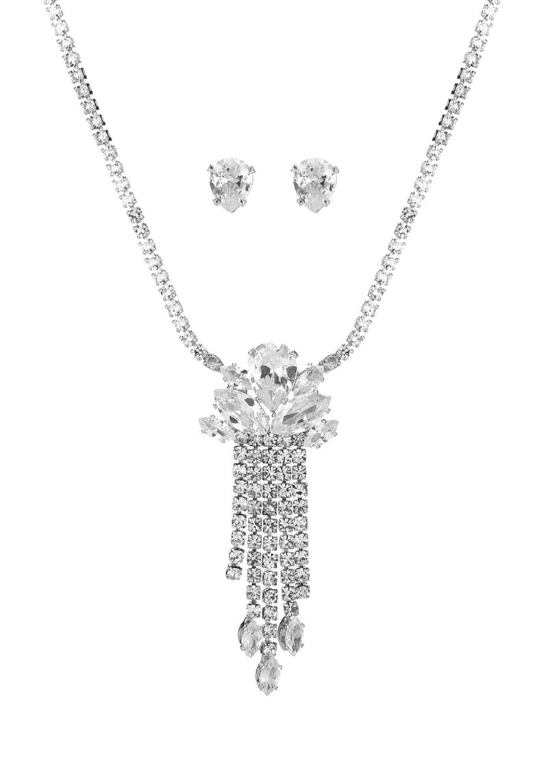 CUBIC ZIRCONIA PEAR HSAPE FRINGE NECKLACE EARRING SET
