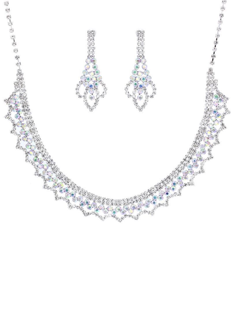 RHINESTONE FANCY WAVE NECKLACE EARRING SET
