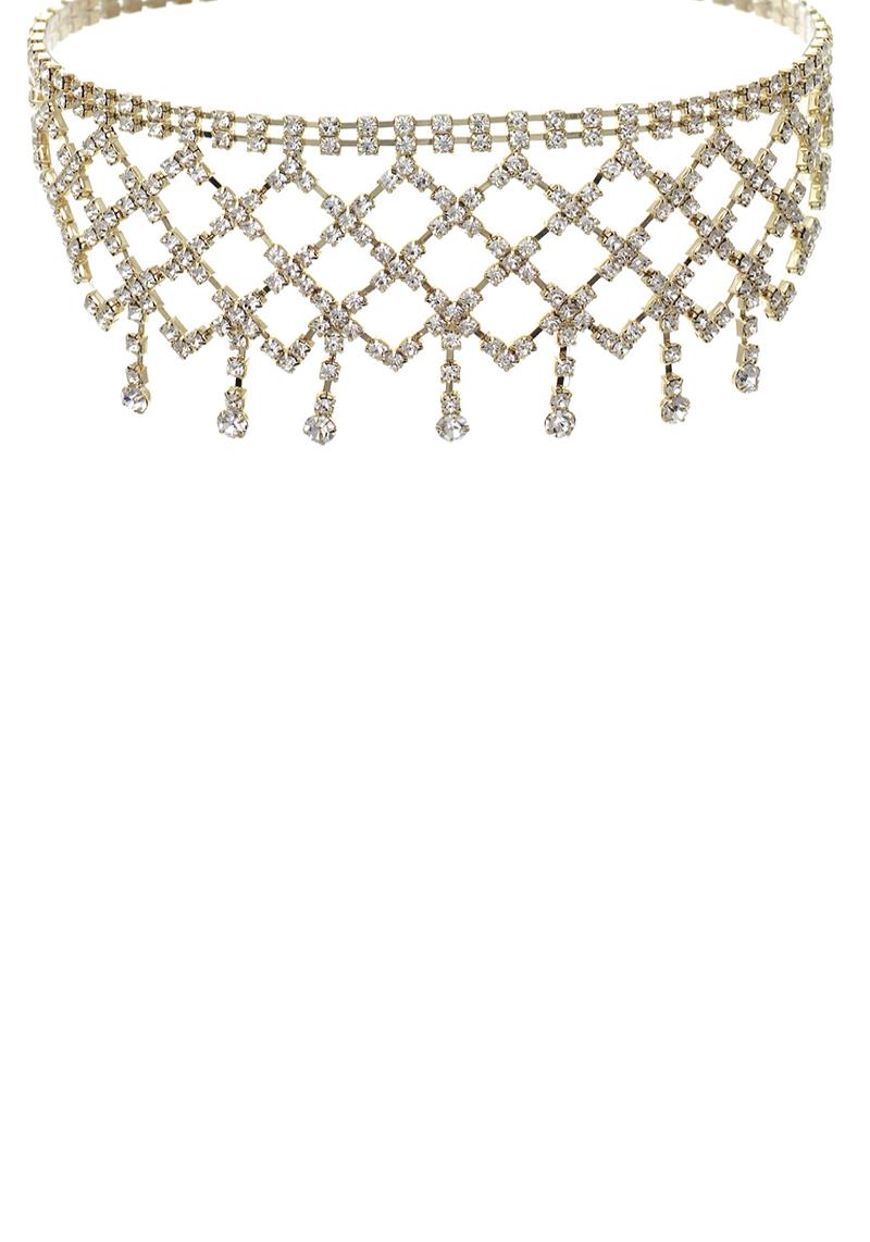 RHINESTONE NET LACE CHOKER NECKLACE
