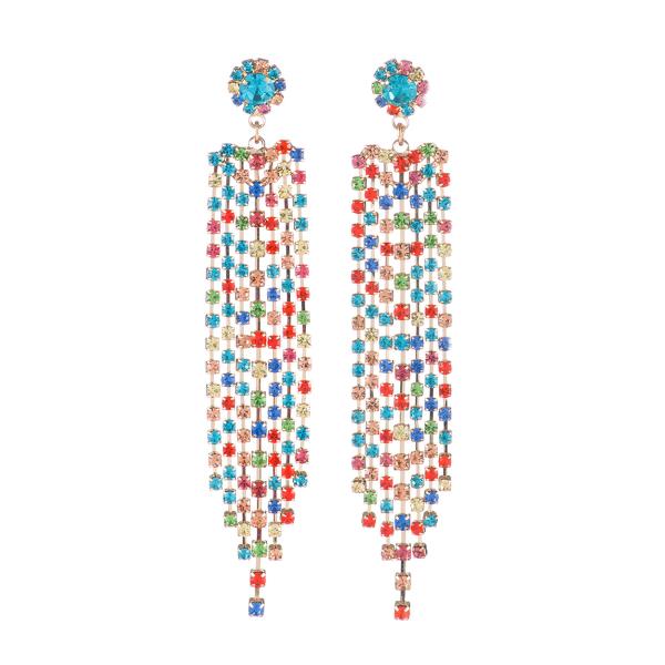 RHINESTONE ROUND TOP FRINGE EARRING