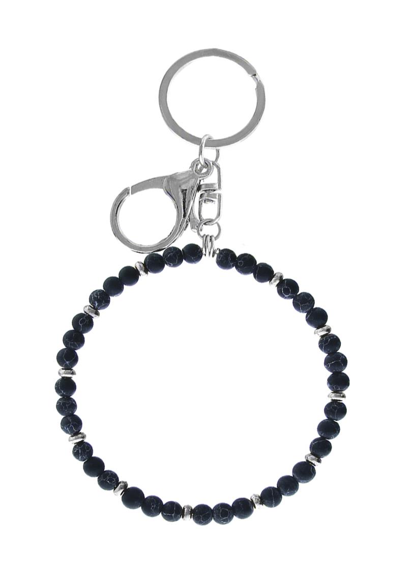 RHINESTONE 6MM NATURAL BEAD WRISTLET KEYCHAIN
