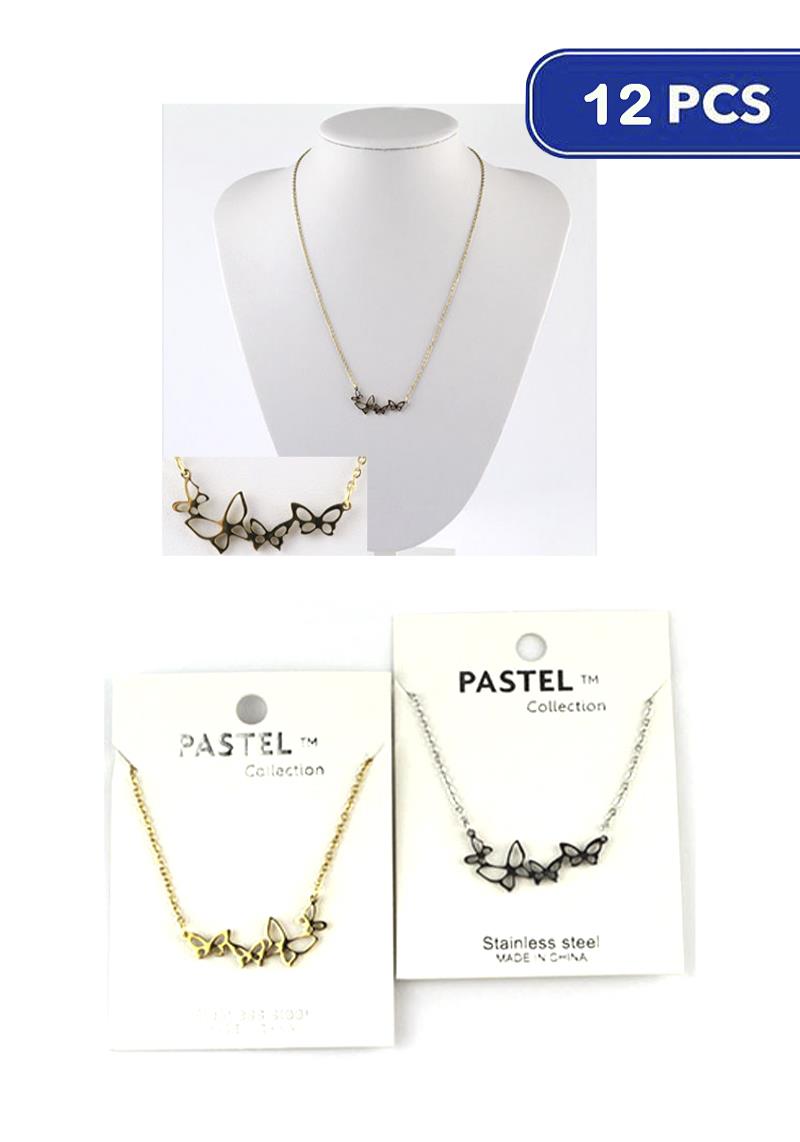 BUTTERFLY STAINLESS STEEL NECKLACE (12 UNITS)