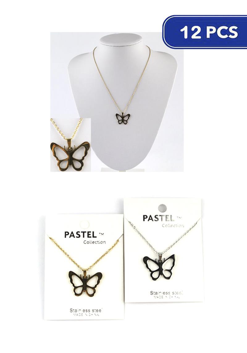 BUTTERFLY STAINLESS STEEL NECKLACE (12 UNITS)