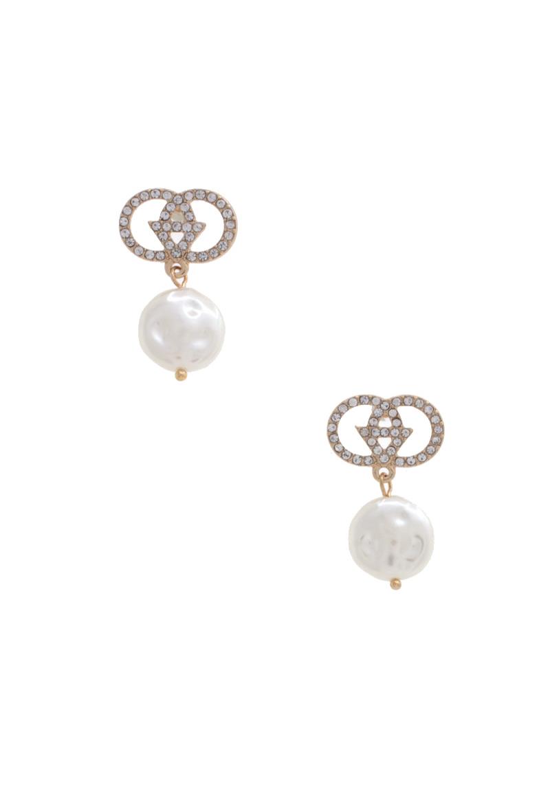 DOUBLE CIRCLE RHINESTONE PEARL EARRING