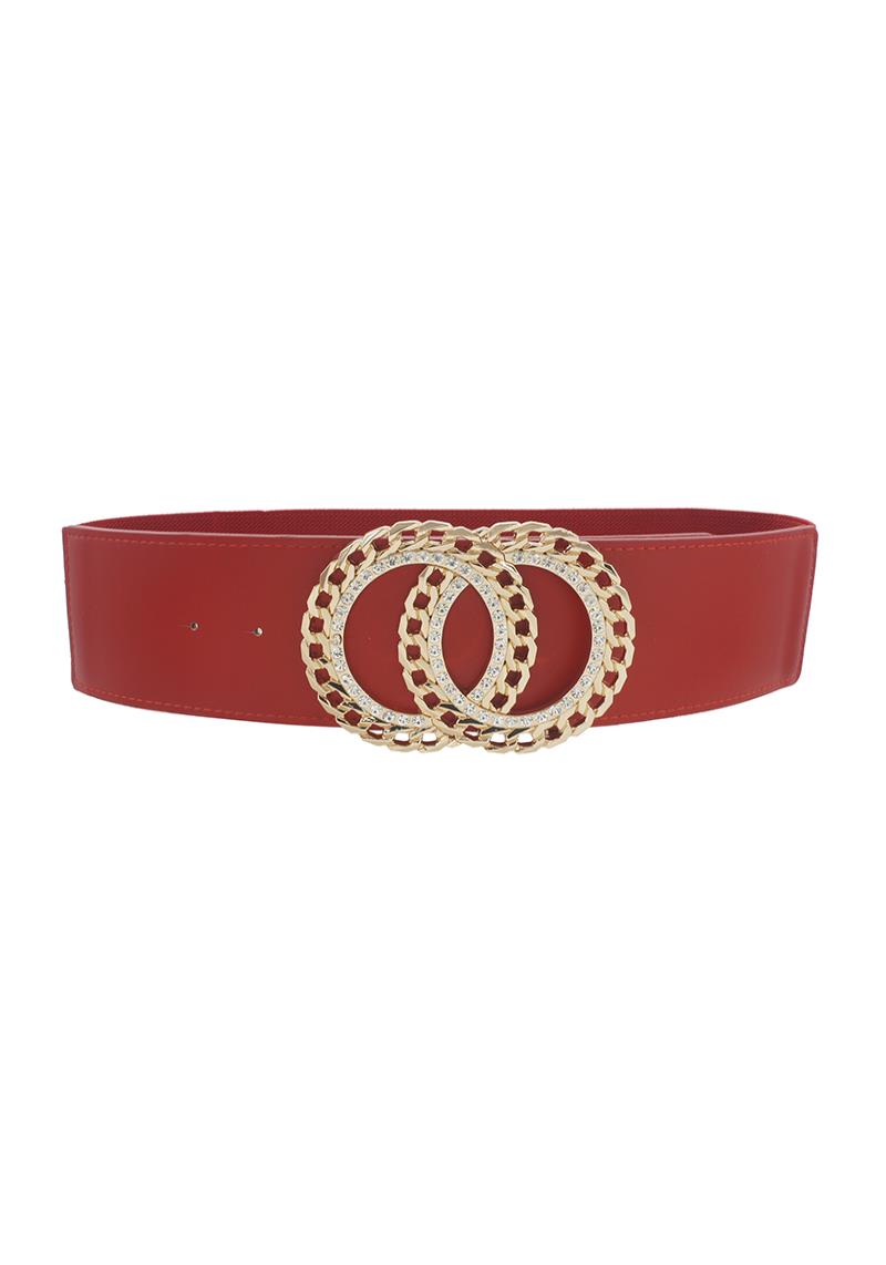 DOUBLE CIRCLE CHAIN AND RHINESTONE TRIM DESIGN ELASTIC BELT