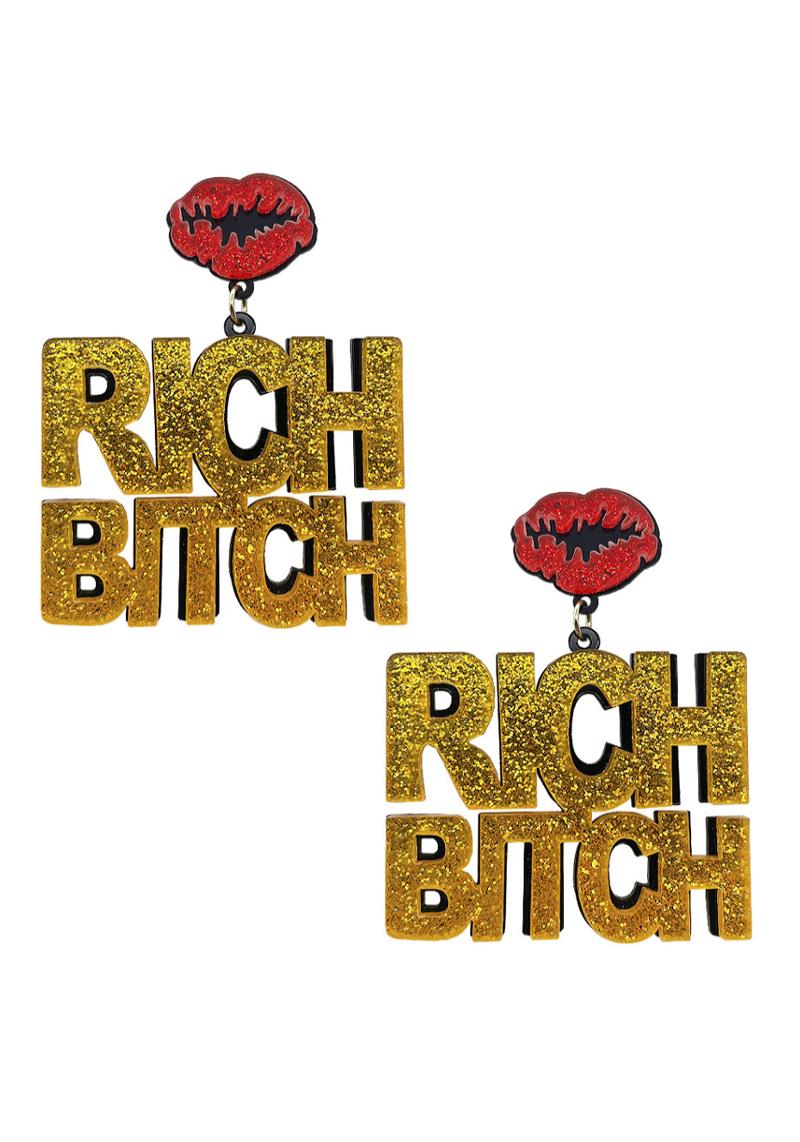 HALLOWEEN RICH BITCH LIPS DANGLE EARRING