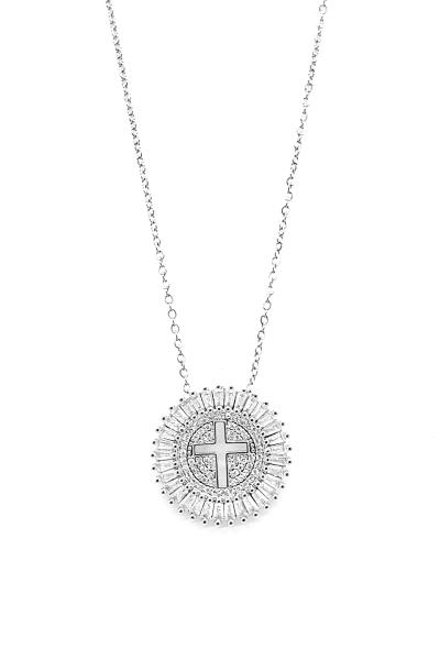 FASHION ROUND CRYSTAL STONE DESIGN CROSS CHAIN NECKLACE