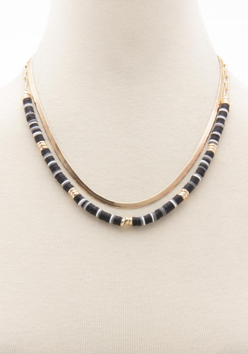 2 LAYERED METAL RUBBER DISC BEAD CHAIN NECKLACE