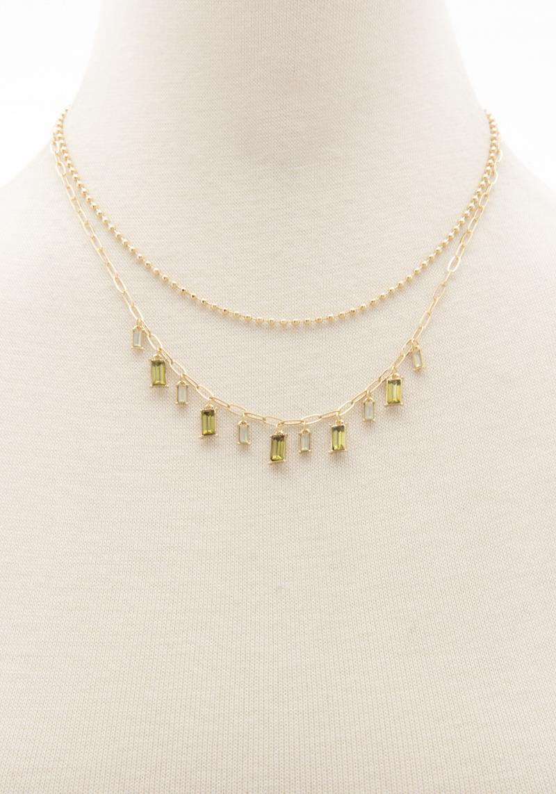 RECTANGLE STONE BALL BEAD LAYERED NECKLACE