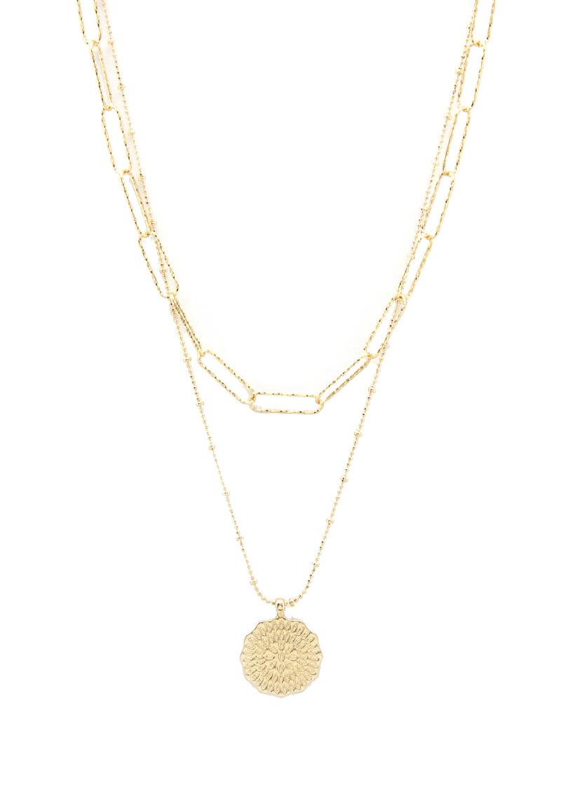 LAYERED FLOWER MEDALLION OVAL LINK NECKLACE