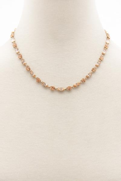 FASHION CRYSTAL OVAL STONE PATTERN CHAIN NECKLACE