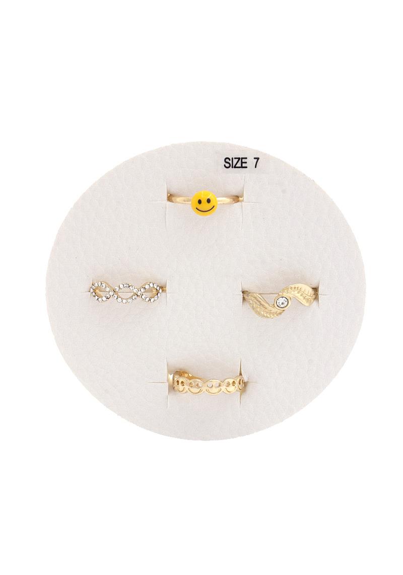 HAPPY FACE 4PCS ASSROTED RING SET