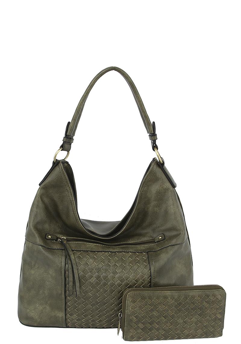 2IN1 STYLISH DESIGN PLAIN HOBO BAG WITH WALLET SET