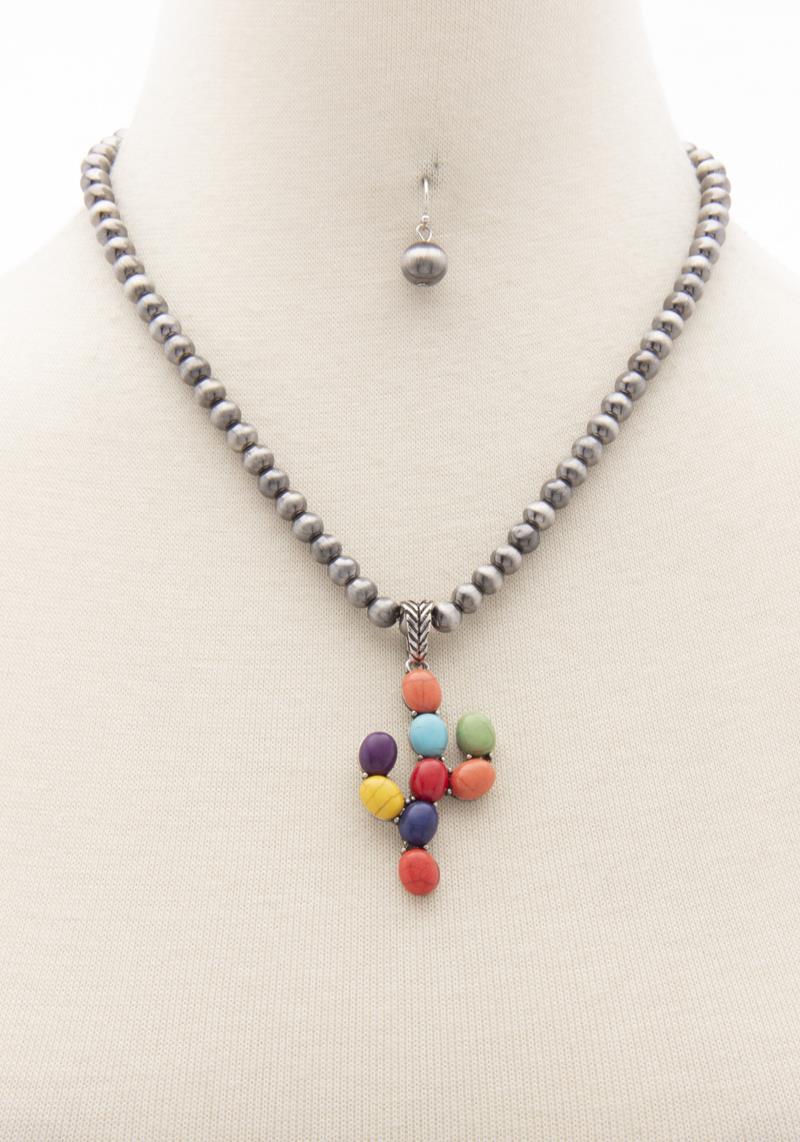CACTUS PENDANT BEADED NECKLACE
