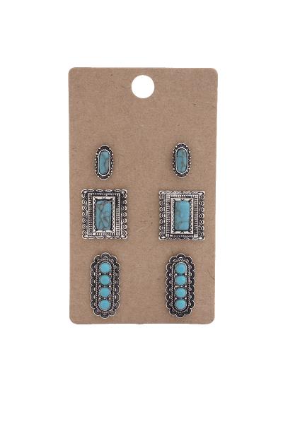 WESTERN SQUARE SHAPE ASSORTED EARRING SET