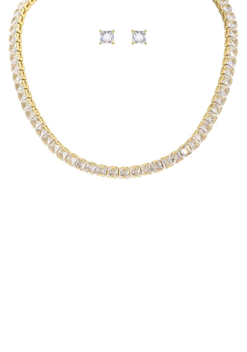 CUBIC ZIRCONIA 1 LINE NECKLACE EARRING SET