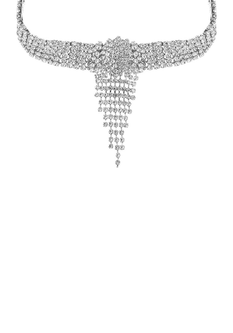 RHINESTONE 5 ROW FRINGE CHOKER NECKLACE