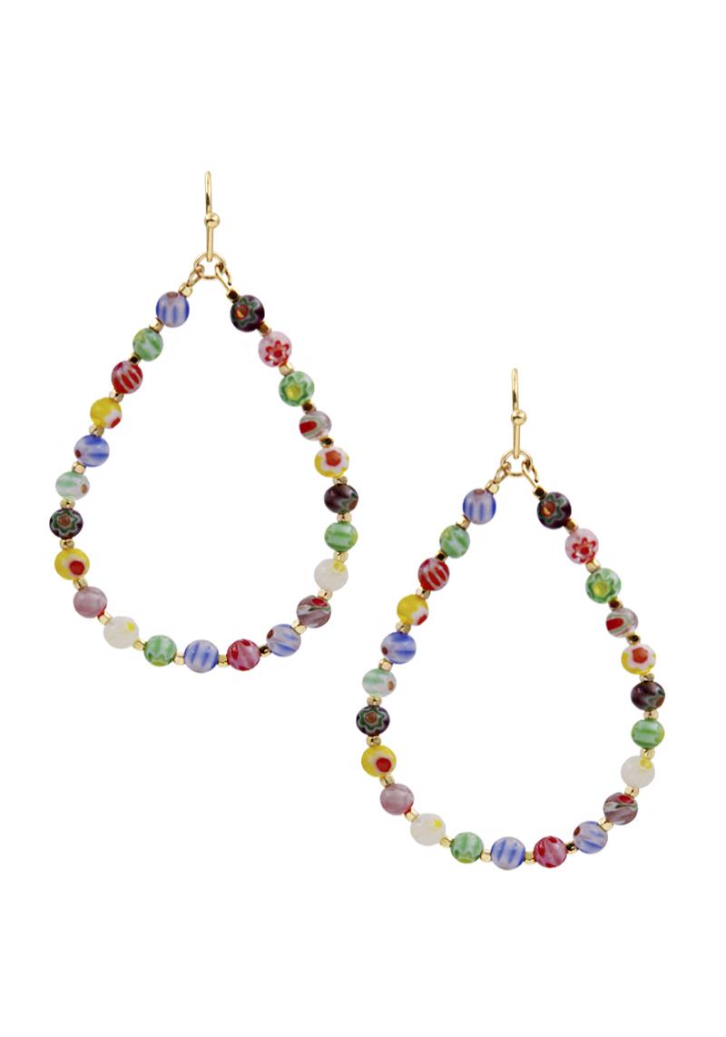 RESIN FLOWER BALL BEAD TEARDROP DANGLE EARRING