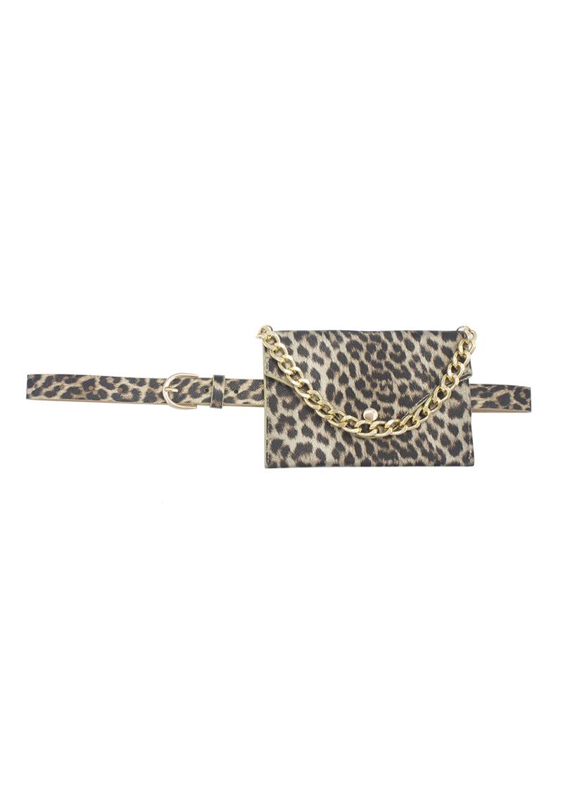 LEOPARD CHAIN DRAPE ENVELOPE BELT BAG