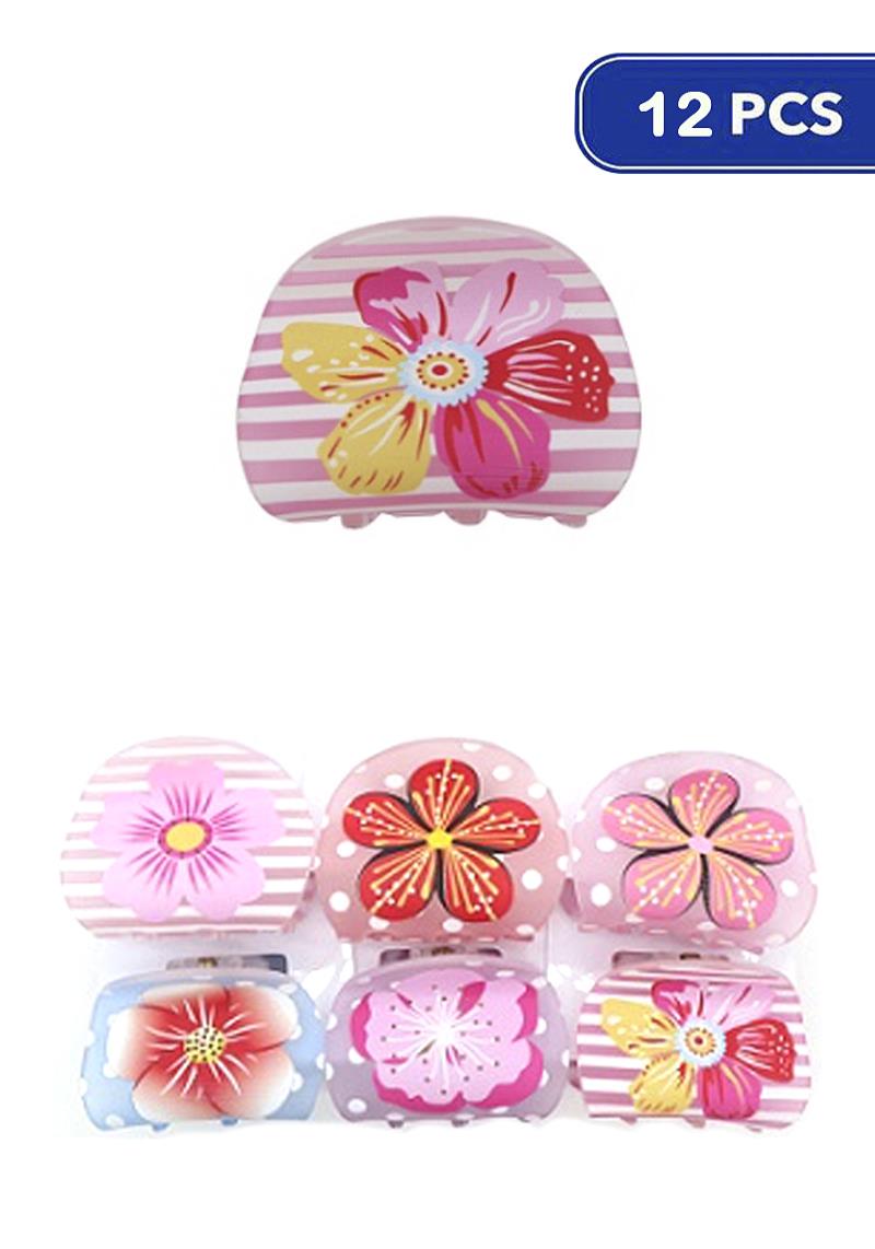 FASHION FLOWER PRINT HAIR CLAW (12 UNITS)
