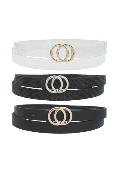 2 PU 1 RHINESTONE STRAP OO BUCKLE TRIO SKINNY BELT