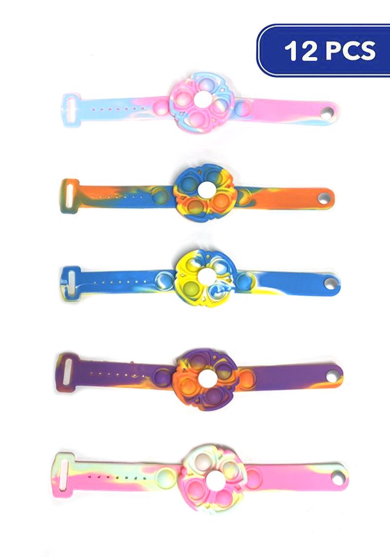 BUBBLE COLOR STRESS RELIEVER TOY BRACELET WITH SPINNER (12 UNITS)