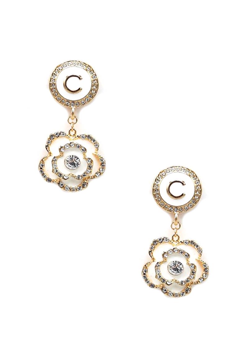 METAL FLOWER DANGLE EARRING