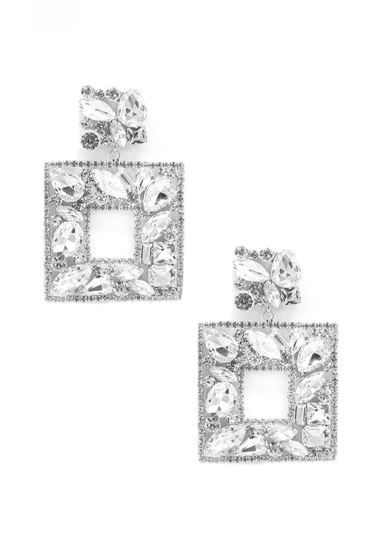 SQUARE RHINESTONE WIDE STYLE EARRING