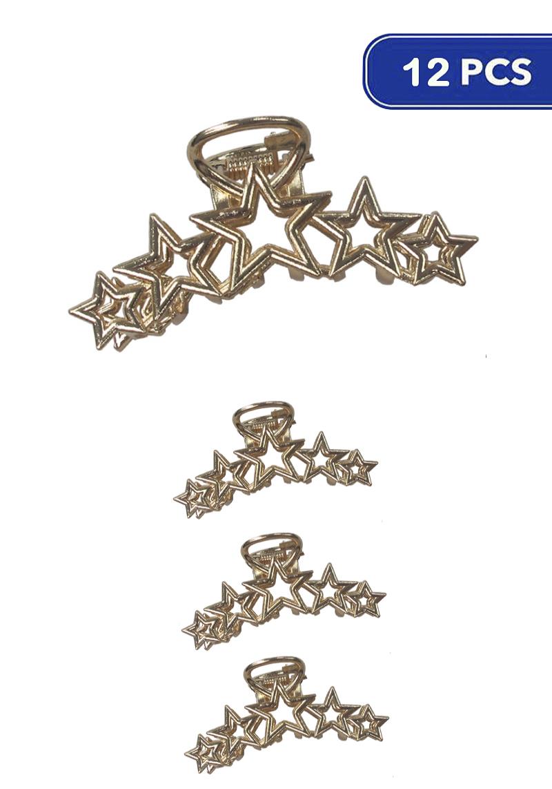 FASHION METAL STAR HAIR CLAW JAR CLIPS (12 UNITS)