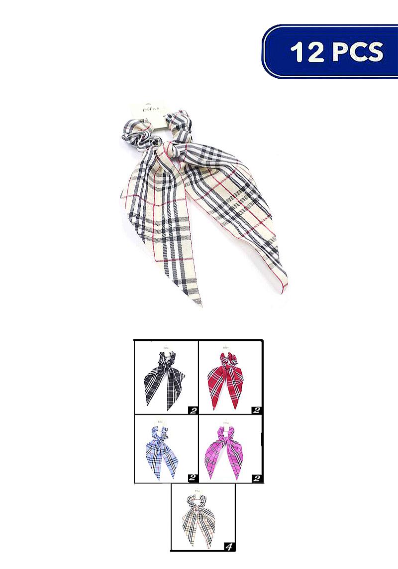 FASHION CHIC FLANNEL DESIGN HAIR SCRUNCHIE SCARF (12 UNITS)