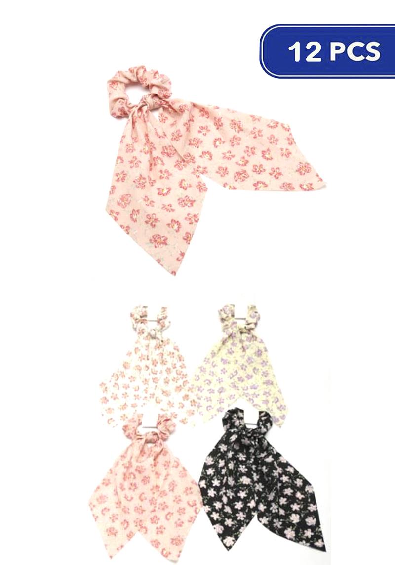 FASHION FLOWER HAIR RIBBON SCRUNCHIES (12 UNITS)