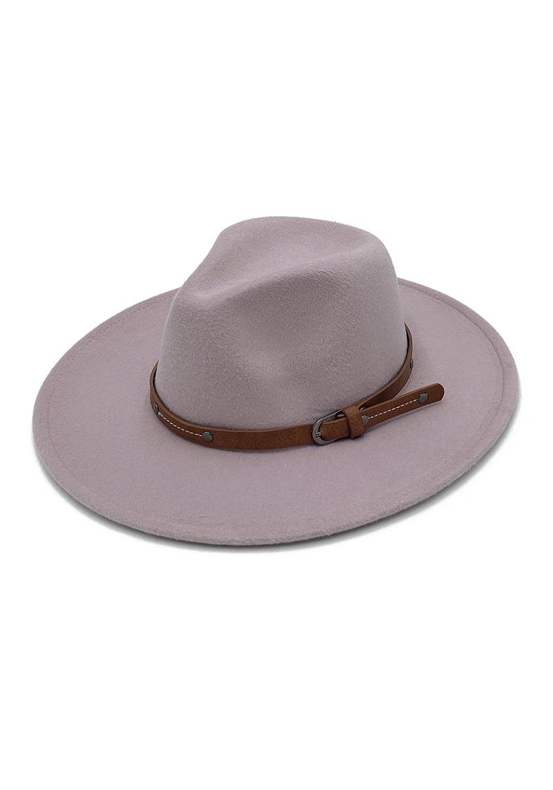 FASHION LEATHER STRAP BRIM FEDORA HAT