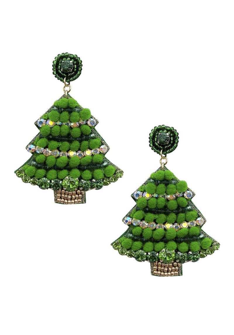 SEED BEAD RHINESTONE CHRISTMAS TESS DANGLE EARRING