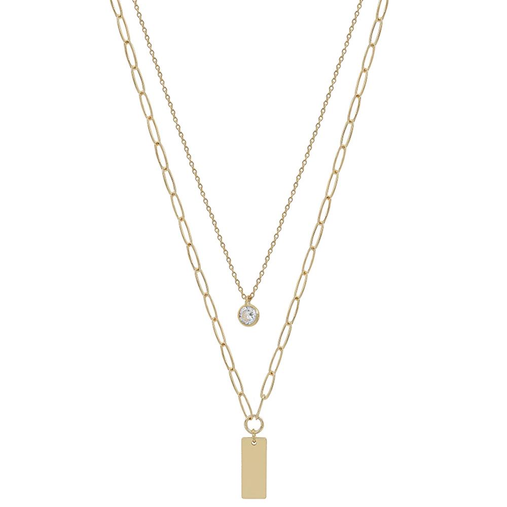 2 LAYERED METLA CHAIN RECTANGLE PENDANT NECKLACE