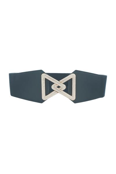 OPEN FRONT LINKED RHINESTONE PAVE TRIANGLE ELASTIC BELT