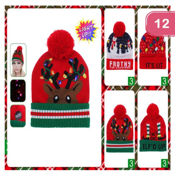 FASHION CHRISTMAS BEANIES WITH LIGHT (12 UNITS)