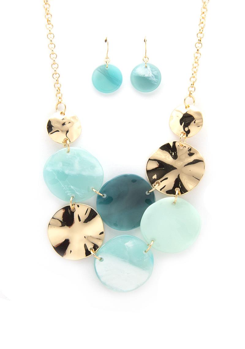 FAUX STONE METAL DISC NECKLACE