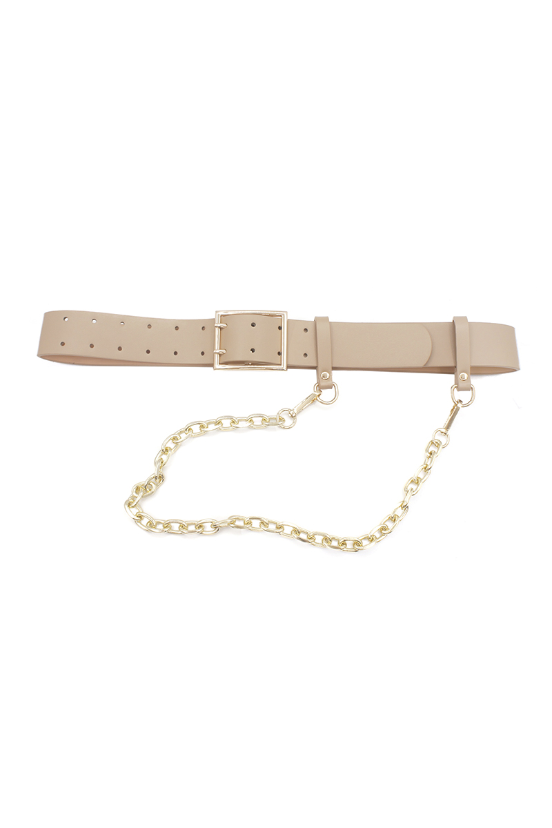 DOUBLE PRONG SQUARE BUCKLE CHAIN DRAPE BELT