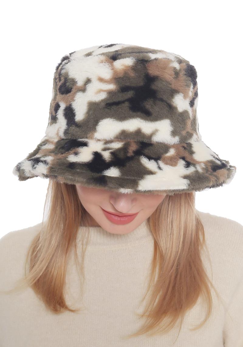 FASHION CAMOUFLAGE FAUX FUR BUCKET HAT