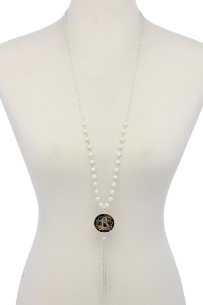 INITIAL CHARM CHAIN TASSEL BEADED LONG NECKLACE