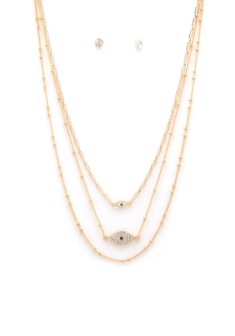 LAYERED EYE CHARM BALL CHAIN NECKLACE