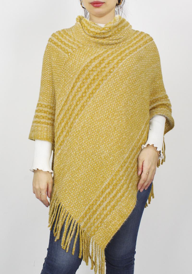 FASHION STRIPE PATTERN KNIT TURTLE PONCHO