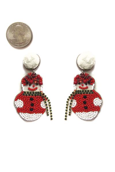 SEED BEAD CHRISTMAS SNOWMAN EARRING