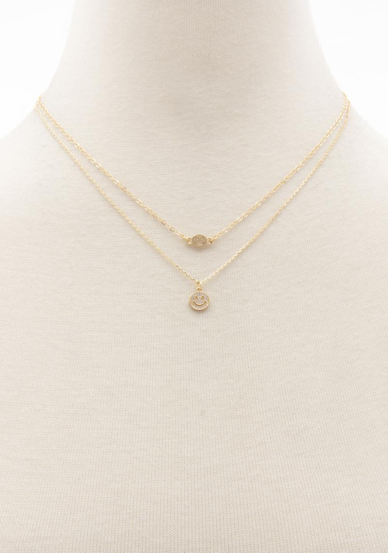 DAINTY HAPPY FACE CHARM LAYERED NECKLACE