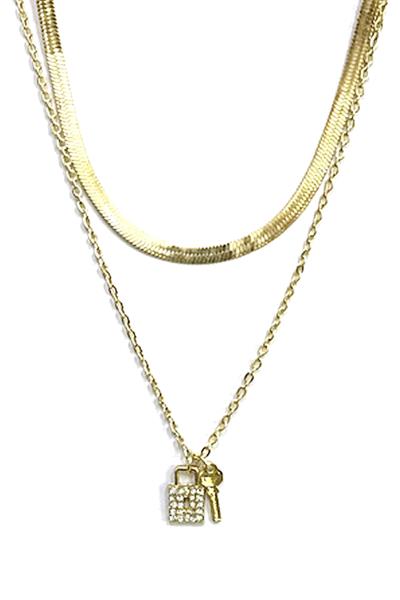 KEYLOCK BRASS METAL CHAIN DOUBLE NECKLACE