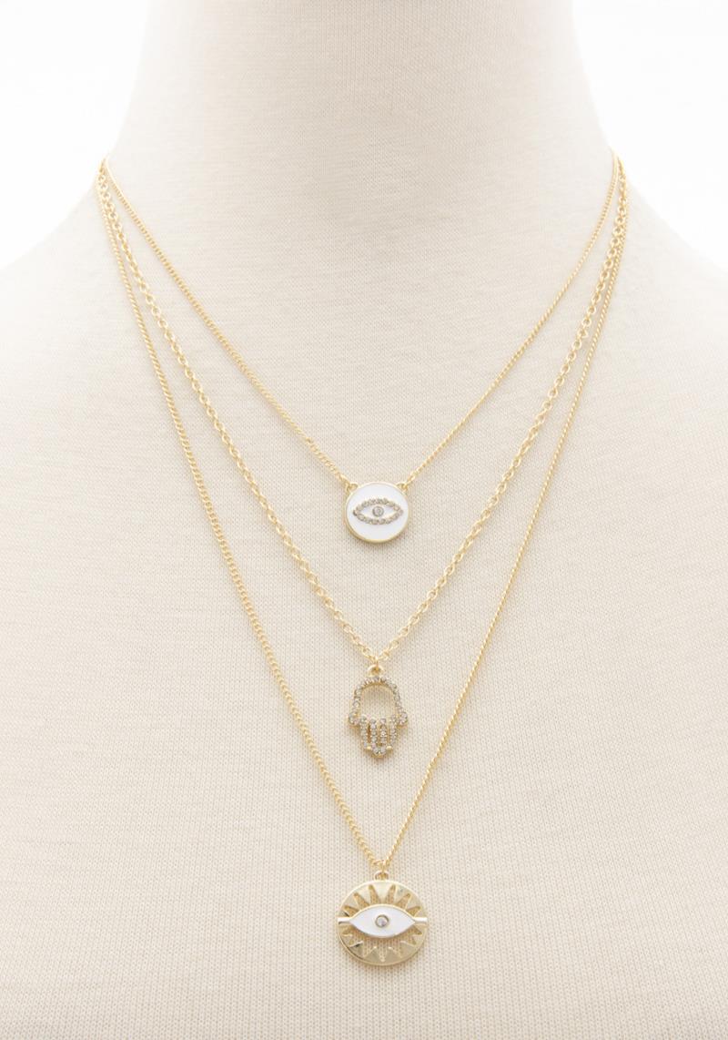 HAMSA HAND EYE CHARM LAYERED NECKLACE